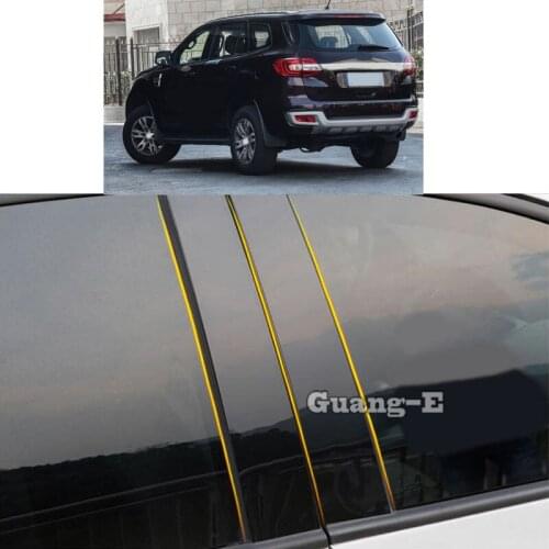 Car PC Material Pillar Post Cover Door Trim Window Piano Black Molding Sticker Plate Parts For Ford Everest 2016-2020
