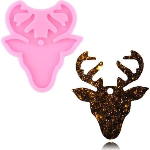 Shiny Glossy Deer Heads Resin Silicone Mold Elk Keychain Making Molds Pendant Polymer Clay Necklace Jewelry Epoxy Crafting Mould