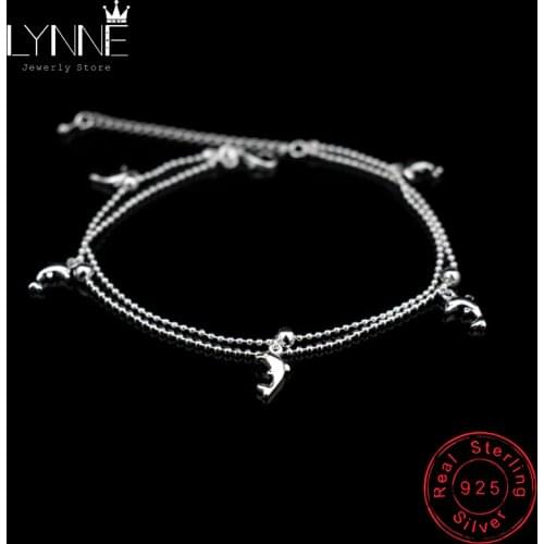 New Fashion Dolphin Pendant Small Round Ball Bead Anklet Bracelet 925 Sterling Silver Dolphin Ankle Chain For Women Jewelry Gift