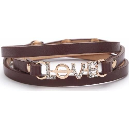 ZG New Fashion Gold Love Charm Infinity Bracelets Black Leather Cords Wrap Bangle for Women Jewelry Gift for Christmas