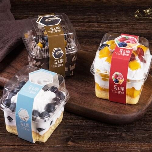 50pcs Transparent fruit diy cake dessert plastic cups 250ml square ice cream pudding jelly yogurt packaging cup with lid