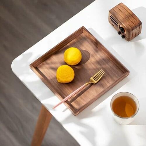 Household Kitchen Wooden Plate Fruit Snacks Vegetable Salad Platos Japanese Style Black Walnut 6 Sizes