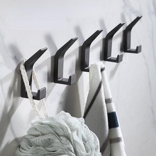 No Drilling Double Hook Black White Towel Hook for Bathroom Clothes Coat Hook Bedroom Robe Hook Livingroom Kitchen Accessories