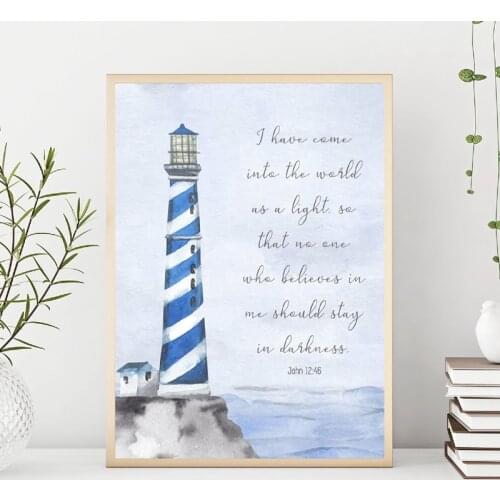 Lighthouse Print Bible Verse Inspirational Quote Canvas Painting Beach Nautical Decor Christian Wall Art Poster Decoration