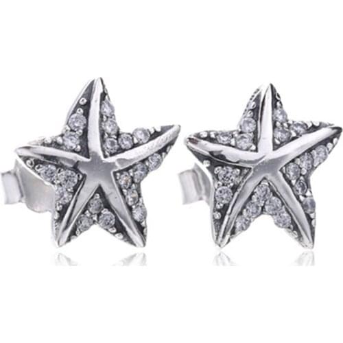 Hot Sale 100% 925 Sterling Silver Star Tropical Starfish Stud Earrings Clear CZ for Women Fashion Jewelry