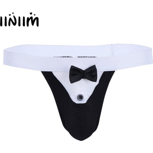 Iiniim Men Lingerie Panties Bikini String Homme Jockstraps Bulge PoUnderwear Underpants with Bowknot Sexy Gay Panties for Male