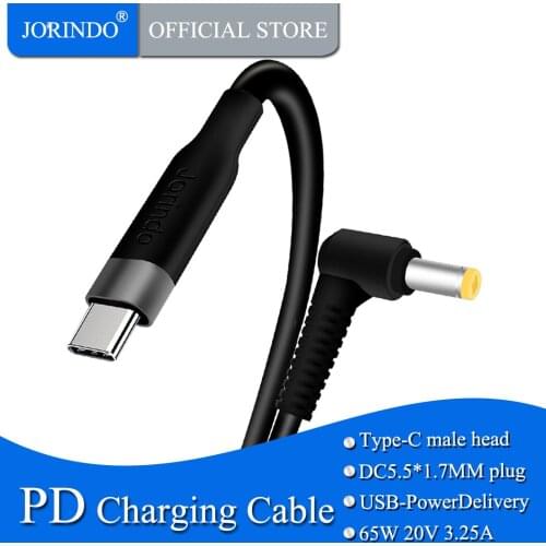 JORINDO Type-C male plug to DC5.5*1.7MM plug type c pd charging cable for acer aspire portable adapter，65W,20V,3.25A