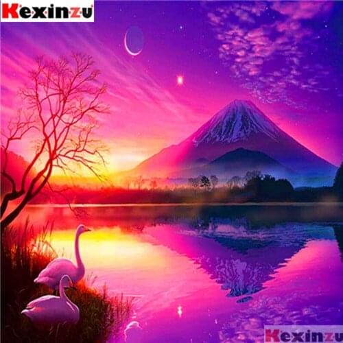 Full Square/Round Drill 5D DIY Diamond Painting"Lakeside swan"3D Embroidery Kit Cross Stitch Rhinestone Mosaic Home Decor Gift Y