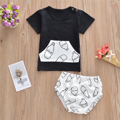 Boys and girls childrens summer short-sleeved shorts suit Europe United States fan bottle printing baby cotton suit new