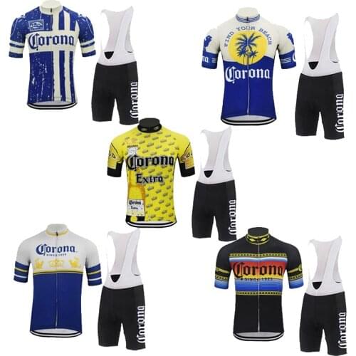 Corona Summer Mens Beer Cycling Jersey Set Short Sleeve MTB Bicycle Bike Road Riding Set Clothing Bib Shorts