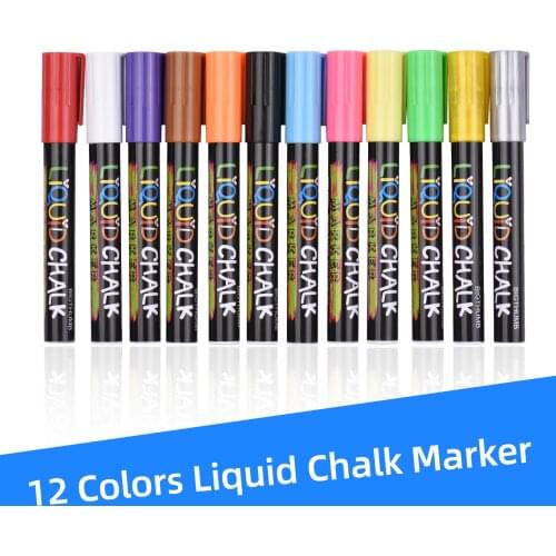 Chalk Markers 12 Vibrant Colors with 3mm Reversible Tip Erasable Water-based Chalkboards Marker Pens Non Toxic Quick Drying