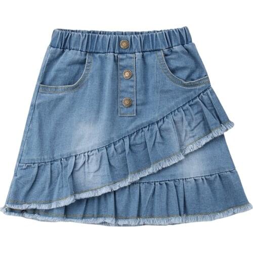 Citgeett Fashion Toddler Kids Girls Blue Denim Mini Skirt Short Blue Ruffle Fashion Summer Jeans Skirt