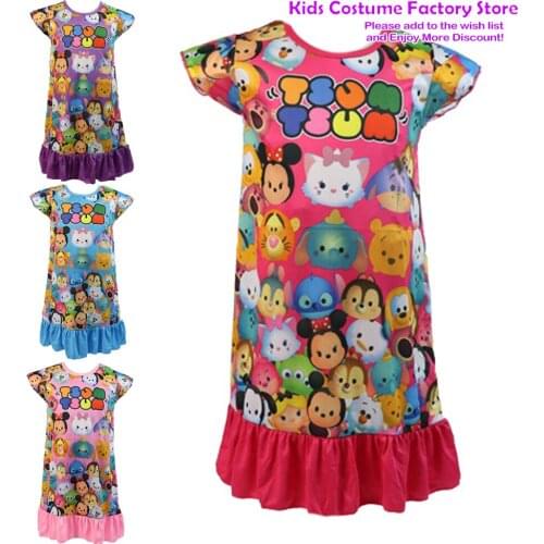 New 3-9Years Kids Girls Nightdress Summer Cartoon Print Short Sleeve Nightgown Childrens Casual Sleepwear Robe