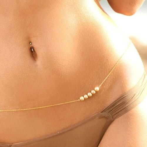 New 2017 Hot Womens Gold Color Alloy Pearl Waist Chain Fashion Sexy Bikini Body Chain Summer Body Jewelry