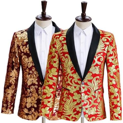 Spring new suits mens gold sequins blaizer masculino stage fit fashion 정장 재킷 buttoned costumes singers пиджак мужской блейзер