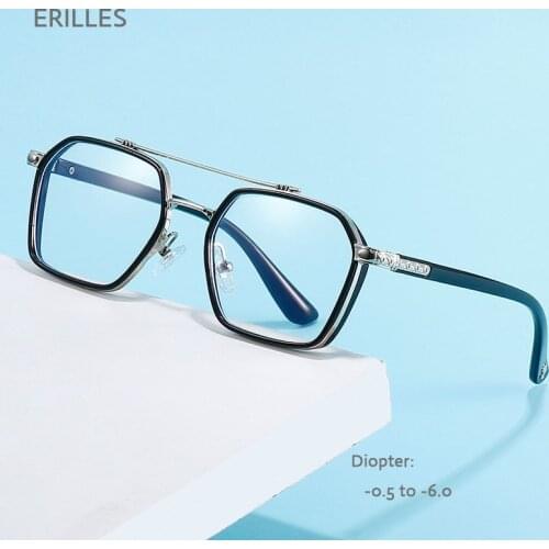 High Quality Metal Frame Myopia Glasses Women Brand Designer Double Nose Bridge Myopic Glasses Men Vintage Eyeglasses -1.5 -2.5