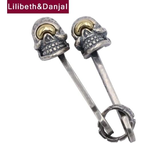 One eyed skull Cross Pendant 100% Real 925 Sterling silver Punk Locomotive key Necklace Pendant Jewelry gifts for Women Men P02