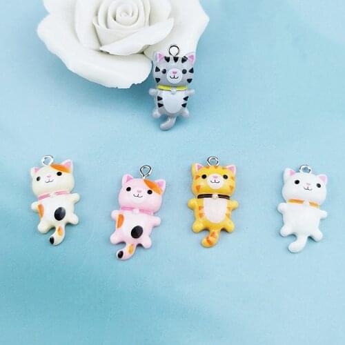 10Pcs Kawaii Cat Resin Charms Animal Pendant For Jewelry Making Earrings Necklace Bracelet Pendants Jewlery Findings DIY Crafts
