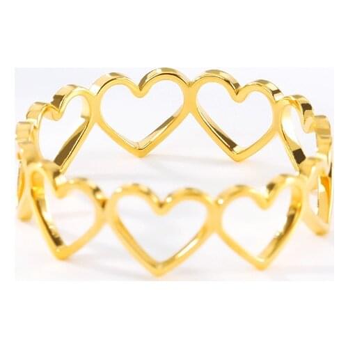 Romantic Stainless Steel Hollow Heart Rings For Women Gold Color Open Adjustable Female Engagement Wedding Rings Jewelry Gift