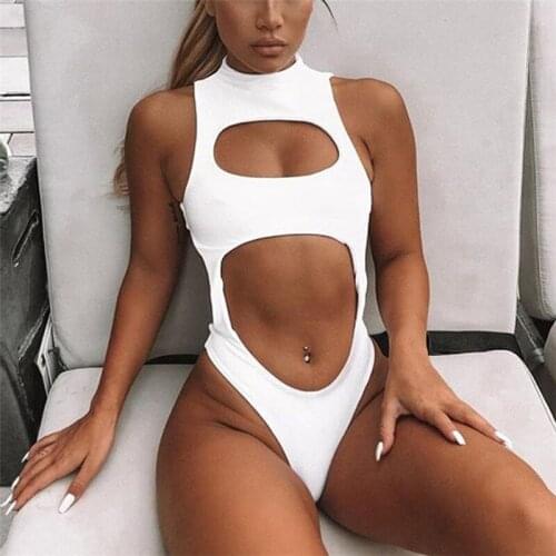 Sexy One Piece Swimsuit Hollow Out Bikini Push Up Swimwear Bodysuit Backless Bathing Suit High Waist Monokini Halter Biquini