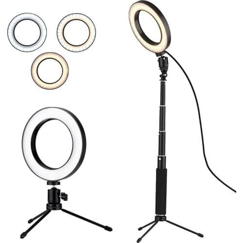 Selfie Lamp 3Modes USB Mini LED Video Ring Light Fall Light with Telescopic Light Stand Tripod for Network Selfie Facial Makeup