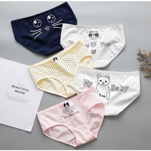 Lovely Style Girls Cartoon Bear Cat Panties Mid Rise Cotton Panties Women Lingerie Breathable Solid Briefs Underwear Female