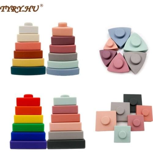 TYRY.HU 6PC Silicone Square Triangle Building Blocks Silicone Teether Educational Stacking Toys 3D Folding Educational Game Toys