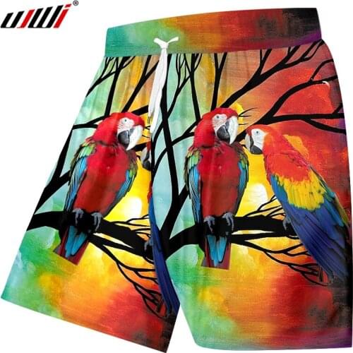 UJWI Summer New Beach Shorts Trend 3D Printed Red Parrot Colorful Plus Size 6XL Costume Men Spring Shorts