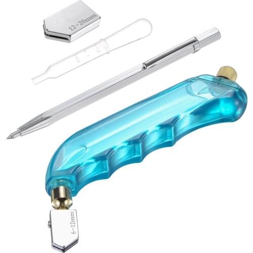 Uxcell Glass Cutter Tool Set 6-12mm, Oil Feed Carbide Tip Plastic Handle (Silver)