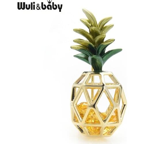 Wuli&baby New Crystal Inside Pineapple Brooches For Women Red Yellow Enamel Fruits Weddings Casual Office Brooch Pins Gifts