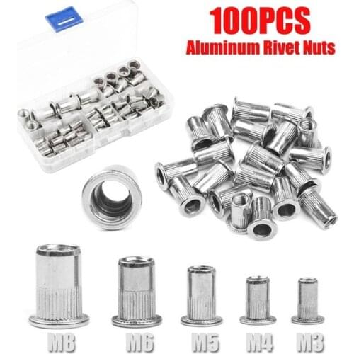 100PCS Mulit-size Rivet Nut M3 M4 M5 M6 M8 Aluminum Alloy Rivnut Flat Head Threaded Rivet Insert Nutsert Cap Rivet Nut