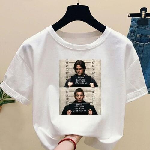 Women Supernatural Winchester Bros Print T-shirt 2020 Summer Fashion Cute Anime Ullzang Short Sleeved T-shirt Girl,Drop Ship