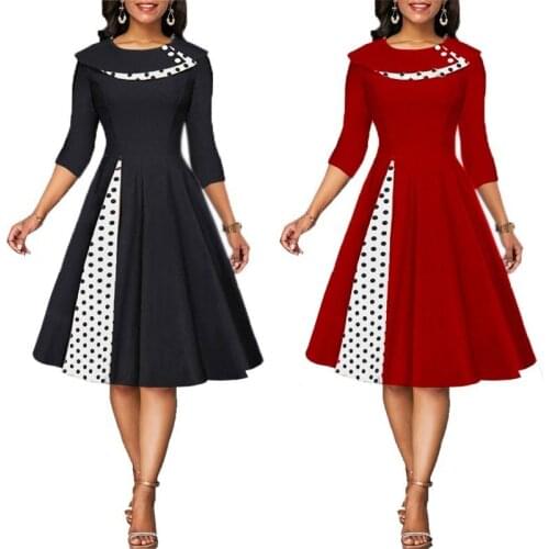 Woman Dress 2021 Summer Casual Plus Size Slim Patchwork Dot Print Ball Gown Dresses Women Vintage Sexy Office Long Party Dress