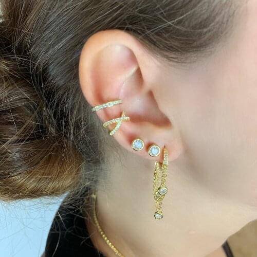 Round Baguette cz tassel chain Small Hoop Earrings For Women 925 sterling silver rainbow gold filled statement gorgeous Jewelry