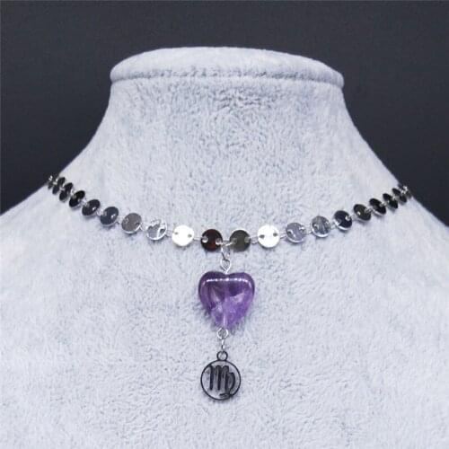 Virgo Natural Crystal Stainless Steel Necklace Silver Color Constellation Statement Necklace Jewelry collier femme N2035S04