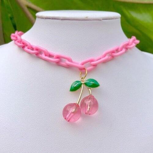 Y2K Acrylic Cherry Pendant Necklace For Women Vintage Charms Punk Harajuku Choker Necklace Gossip Girl 90s Jewelry Aesthetic New