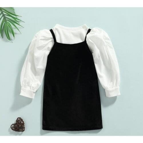 1-6Y Girls Dress Two Pieces Suit Long sleeve Tshirts Suspender Dress Toddler Girl Clothes Set