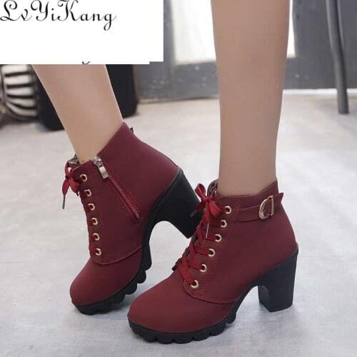 Plus Size 35-43 Winter Casual Women Pumps Warm Ankle Boots Waterproof High Heels Snow Martin Shoes Botas Patent Botas Muje