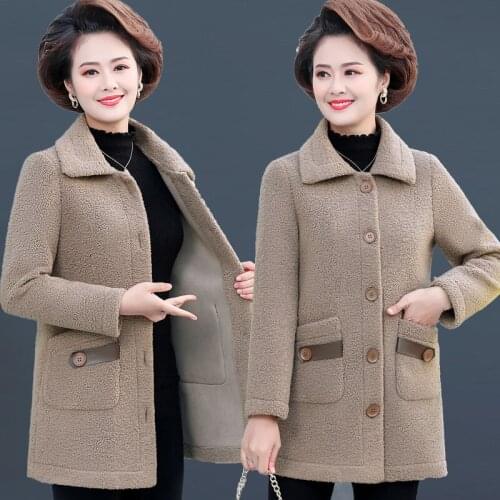 Winter Sheep Shearing Overcoat Female Loose Oversize Mom Casual Long Jacket Thick Granule Lamb Wool Parka Coat Outerwear Women