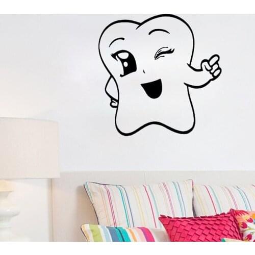 Tooth Wall Decals Cute Tooth Winking Wall Sticker Home Decor Bathroom Wall Decoration Dentist Dental Clinic Wallpaper Poster