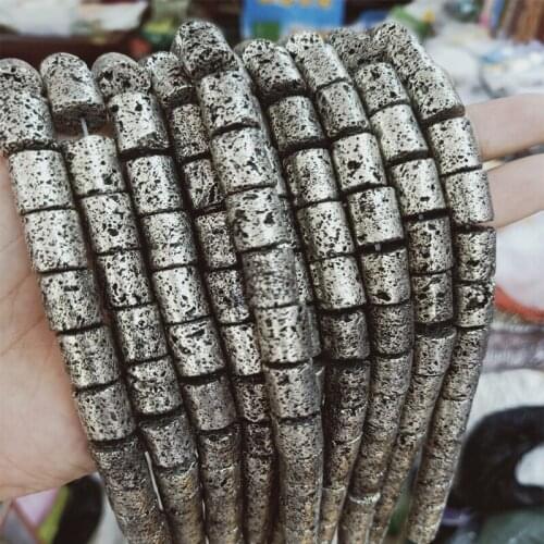 10x12mm Plating Antique Silvercolor Natural Lava Stone Beads Cylinder Shape Loose Volcanic Rocks Stone Beads For Jewelry Making