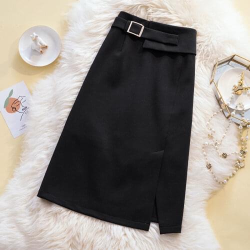 2021 Women Spring Loose Elegant Skirt Lady Sashes Elastic High Waist Split A-line Faldas Female Casual Chic Plus Size Skirt K243