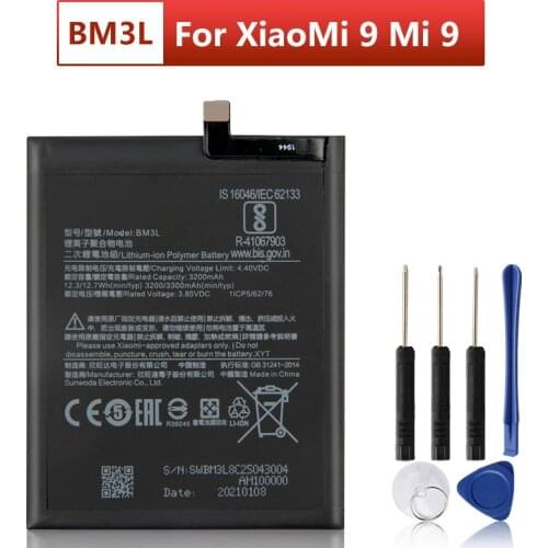 Xiaomi Original Replacement Battery BM3L For Xiaomi 9 MI9 M9 MI 9 3300Mah Authentic Phone Batteries