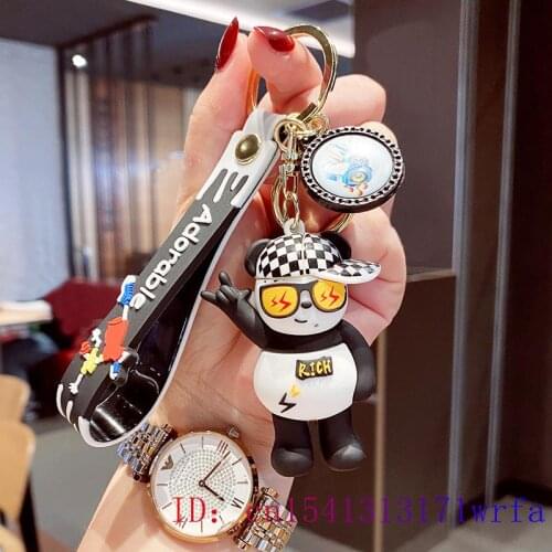 PVC Panda Doll Keychain Women Men Cut Fashion Silica gel Cute Key chain Gift Decorations Keyring Bag Pendant Keybuckle Kawaii