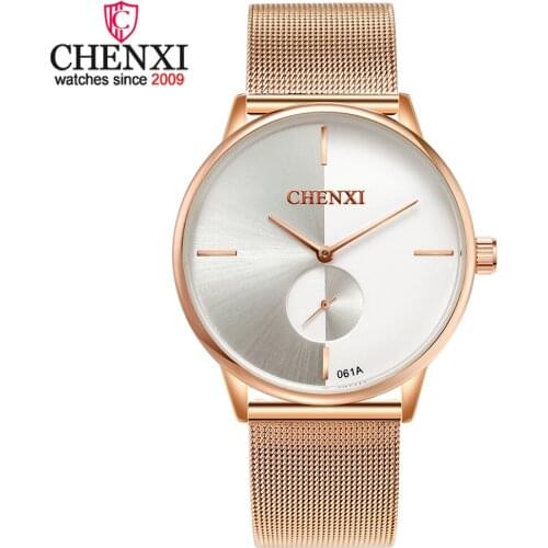 CHENXI Simple Couple Watches Ultrathin Quartz Wristwatches Waterproof Stainless Steel Mesh Small Dial Analog Clock relogio
