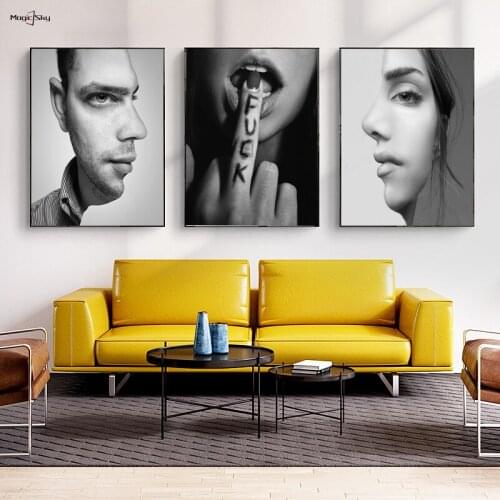 Black White Sexy Lips Lady Illusion-prone Avatar Wall Art Canvas Posters Prints Pictures on the Wall Modern Home Room Decoration
