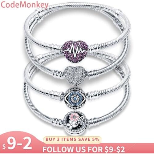 CodeMonkey 100% Real Sterling Silver Flower Original Bracelet Fit CodeMonkey Beads Charms DIY Jewelry Gift For Women CMC919