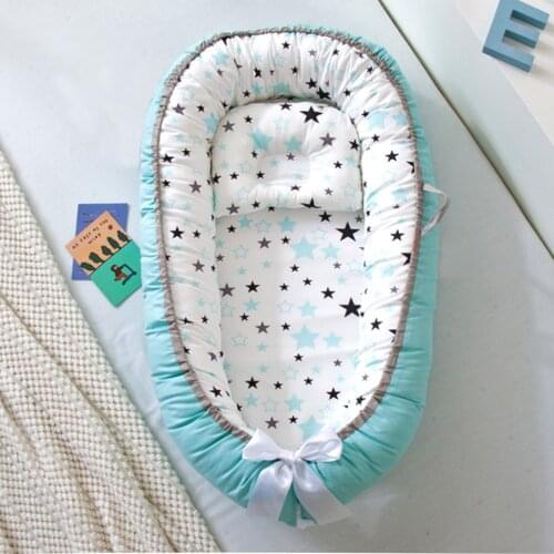 Baby Nest Bed with Pillow Portable Crib Cartoon Travel Bed Infant Toddler Cotton Cradle for Newborn Baby Bed Bassinet Bumper