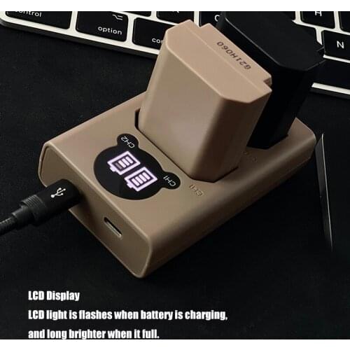 NP-FZ100 USB Dual Battery Charger for Sony A6600 A7III A7RIII A7M3 A7R3 5V/2.1A LCD Digital Battery Charger Micro Type-C Port