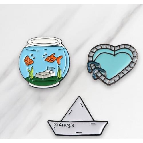 Boat Bed Fish tank Pins Brooches Heart Swimming Pool Enamel pins Lapel pins Backpack Badges Cartoon Jewelry Brooches